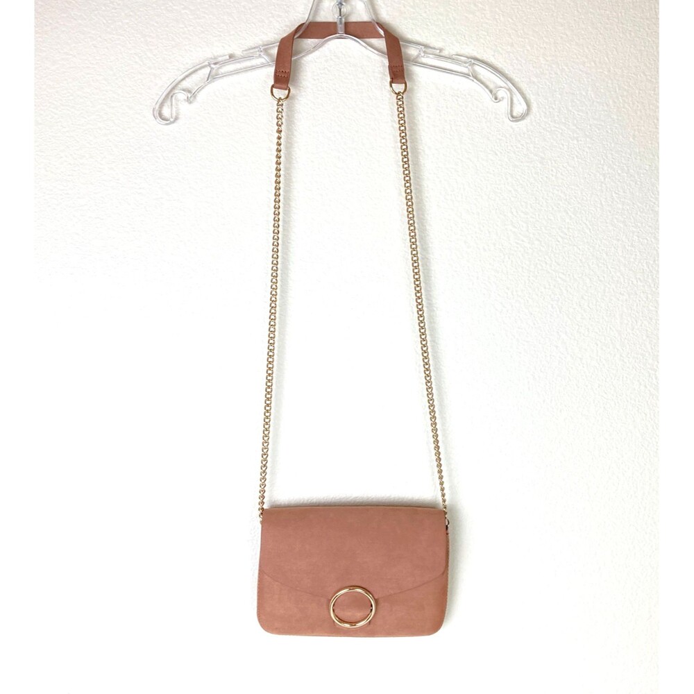 H & M Faux Suede Crossbody Mauve Brown Pink Rose Gold Chain Magnetic Lock NWOT